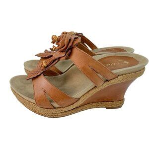 *Earthies Semprini Comfort Sandals Womens 8.5 Brown Leather Wedge Boho Festival